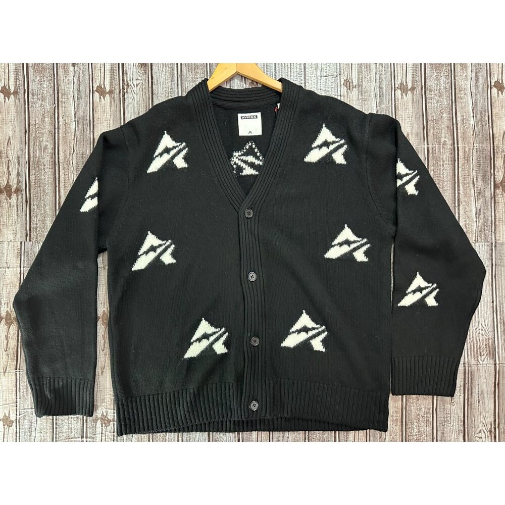 Avirex Athletic 100% wool Cardigan.sweater sz XL color Black White NWT $248